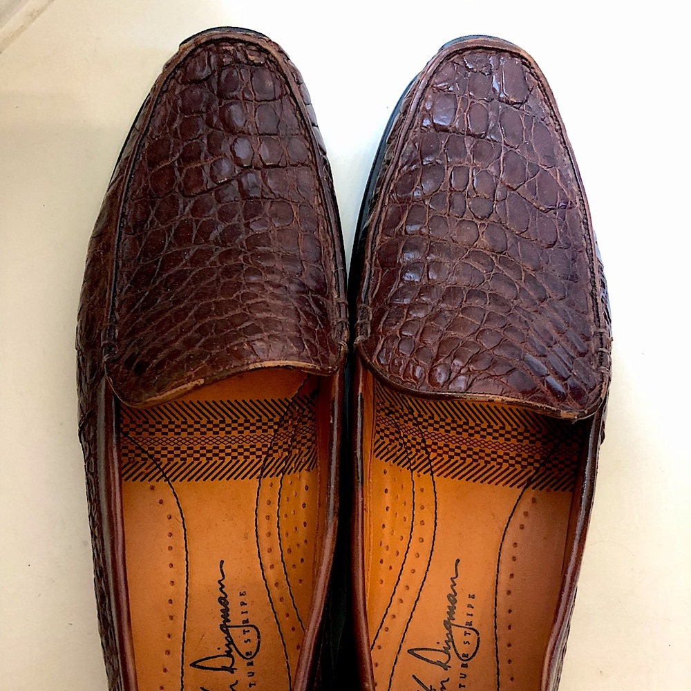 Martin Dingman Brown Croc Leather Loafers Size 10